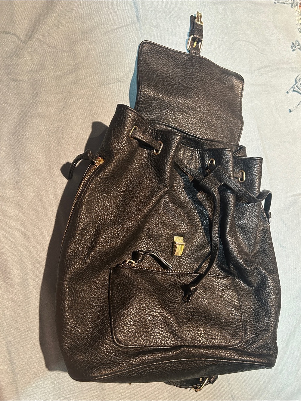 Black Leather Drawstring Backpack - Picture 2 of 4